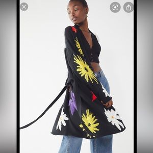 Urban Outfitters Chenille Cardigan black coral tie waist